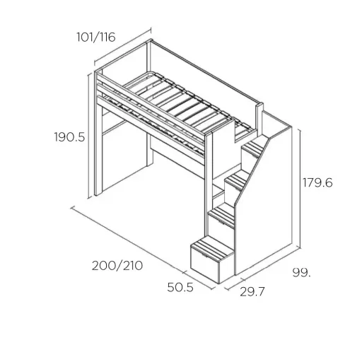 Muba Bespoke Lit loft XL avec escalier
