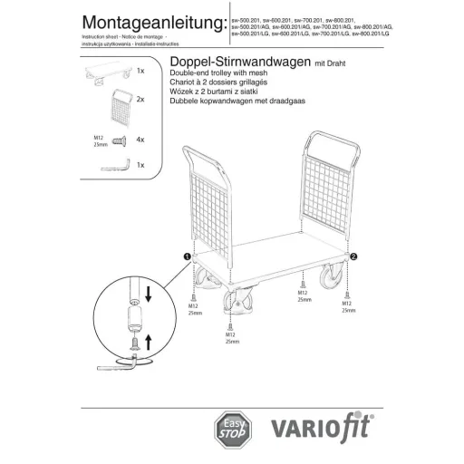 Chariot Grillagé à Parois, 500 kg, EasySTOP, Acier Revêtu