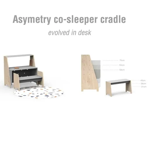 Mathy by Bols "Asymetry" Lit d'appoint bébé transformable en bureau avec 1 étagère
