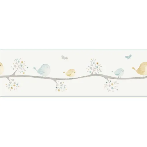 Casadeco My Little World bordure petits oiseaux bleu gris ocre