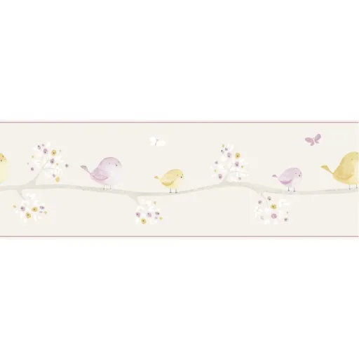 Casadeco My Little World bordure petits oiseaux gris violet lime