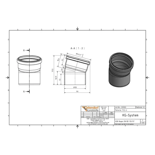 KGB Coude DN/OD 125 15 Degrés