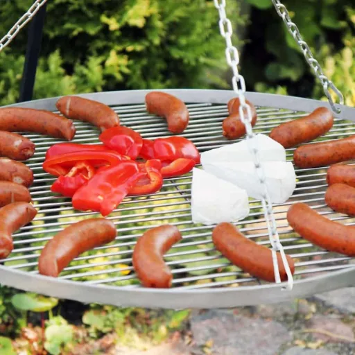 Barbecue Pivotant Tripode avec Double Grille 80/40 cm, Barbecue Jardin