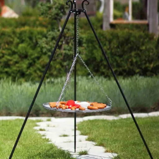 Barbecue Suspendu Tripode avec Grille Inox 80cm