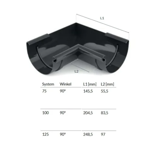 Angle de Gouttière Graphite, Angle Intérieur 90°, Système 100