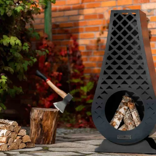 Cheminée de Jardin AVANGARDO en Acier Naturel avec Plaque de Cuisson