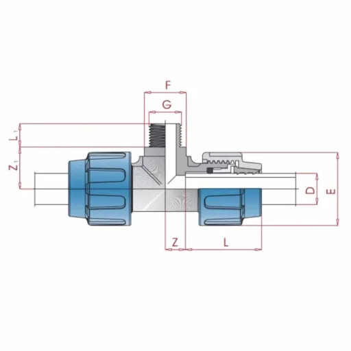 Raccord PE en T 32mm, Connecteur de Serrage, PP, Apte à l'eau Potable