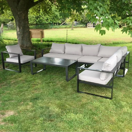 Salon de jardin 6 places anthracite et gris clair
