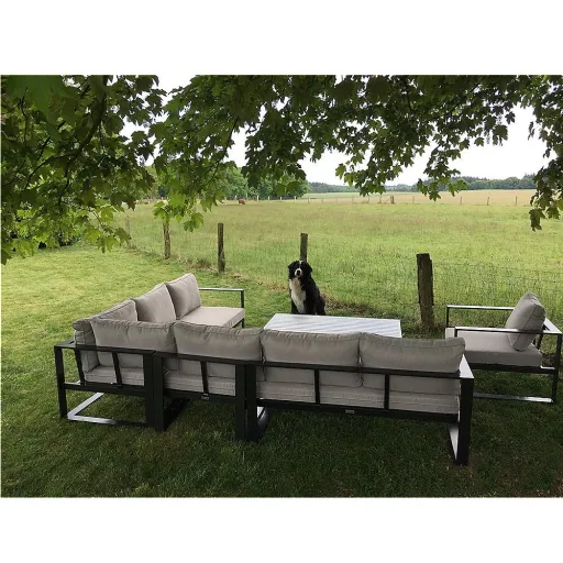 Salon de jardin 6 places anthracite et gris clair