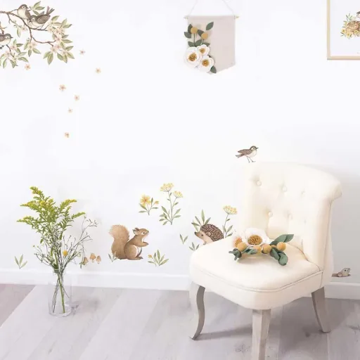 Lilipinso stickers muraux A3 fleurs et feuilles vert rose jaune