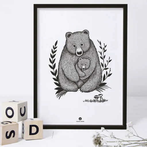 Lilipinso Poster Amour d'ours noir blanc