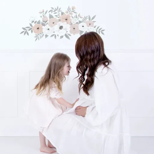 Lilipinso stickers muraux grand bouquet de fleurs rose blanc