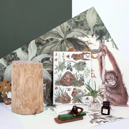 Lilipinso stickers muraux A3 forêt tropicale orang-outans marron