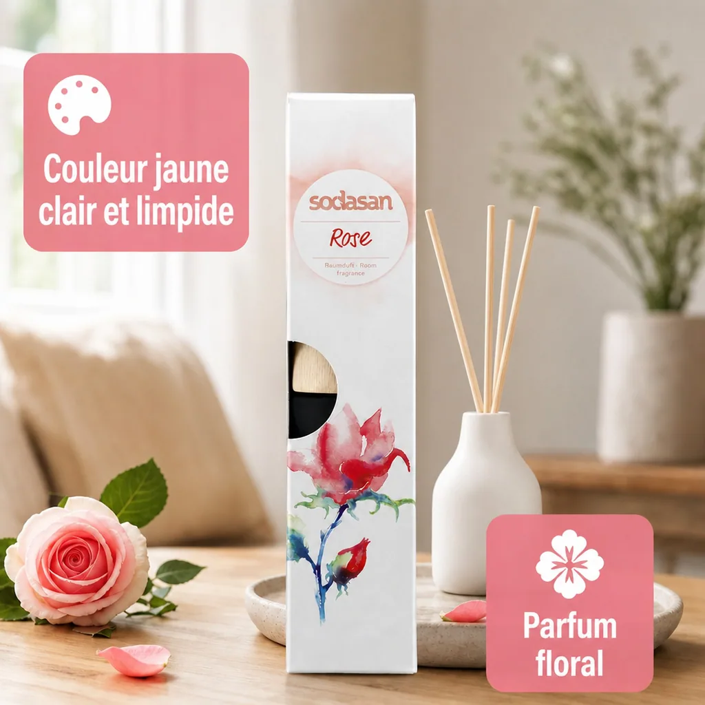 Parfum d'ambiance rose 200ml, désodorisant intérieur senteur rose maison