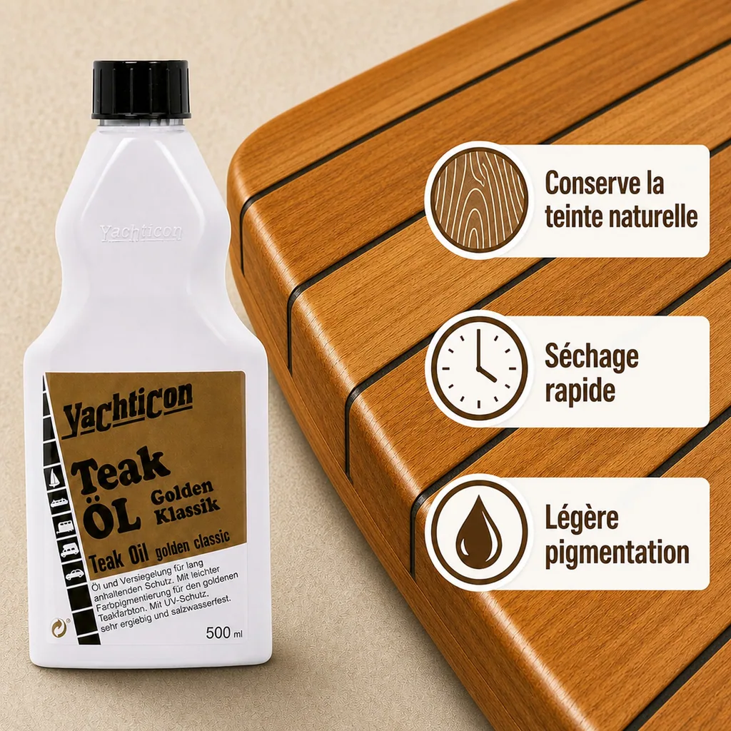 Huile teck, huile pour teck, 500ml, finition dorée