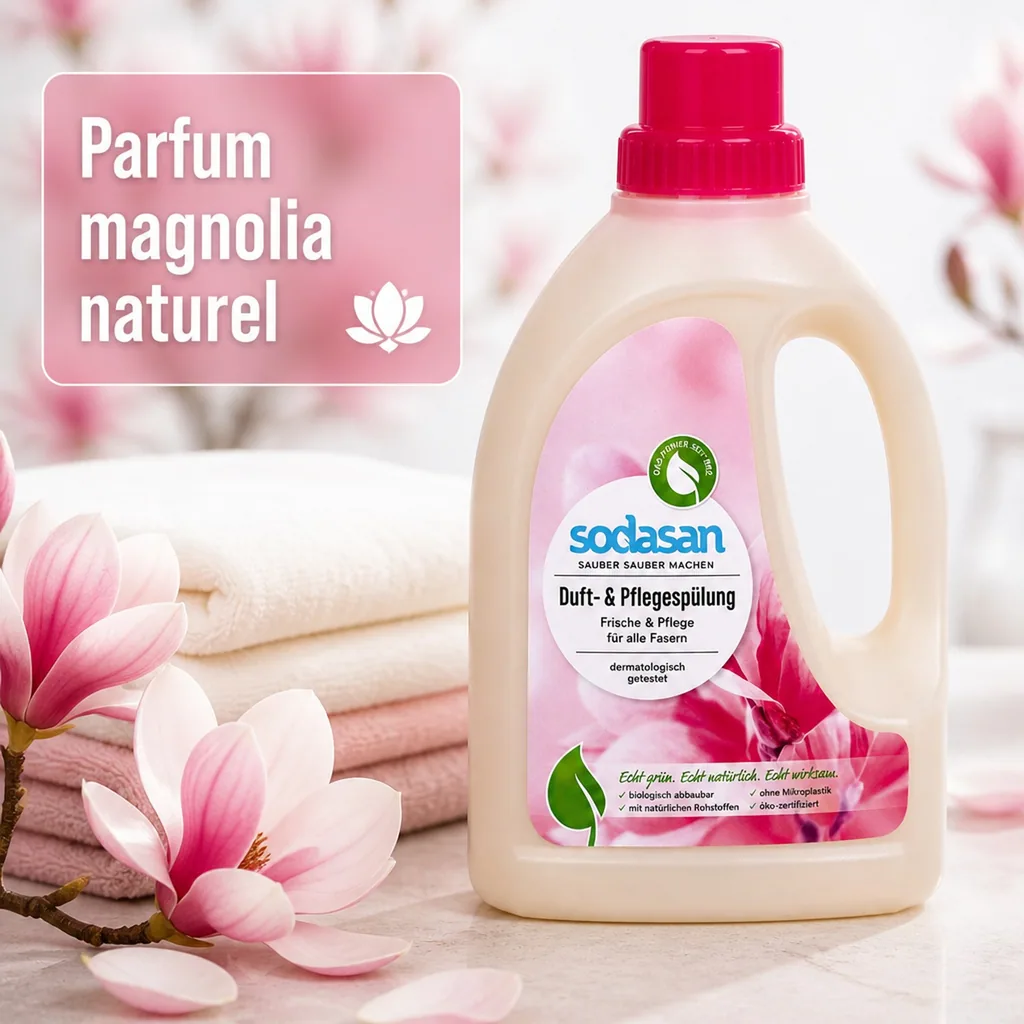 Adoucissant parfumé 750ml, soin du linge, fraicheur de magnolias