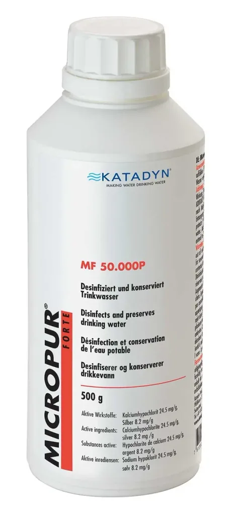 Pastilles Micropur Forte MF, désinfectant eau potable, purification eau voyage