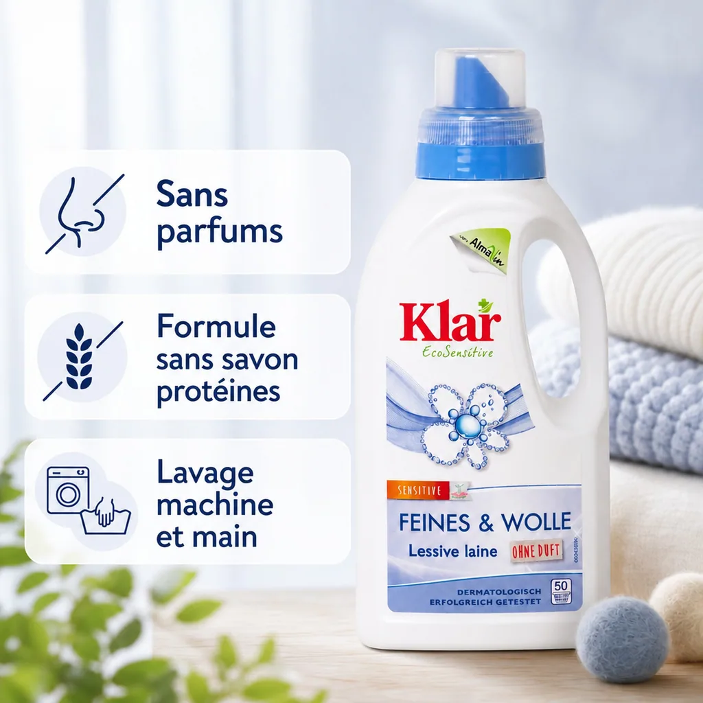 Lessive laine 500 ml, lessive linge délicat, lessive sans parfum