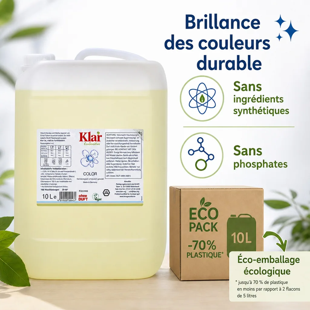Lessive liquide couleur 10 litres, lessive sans parfum, lessive grand format
