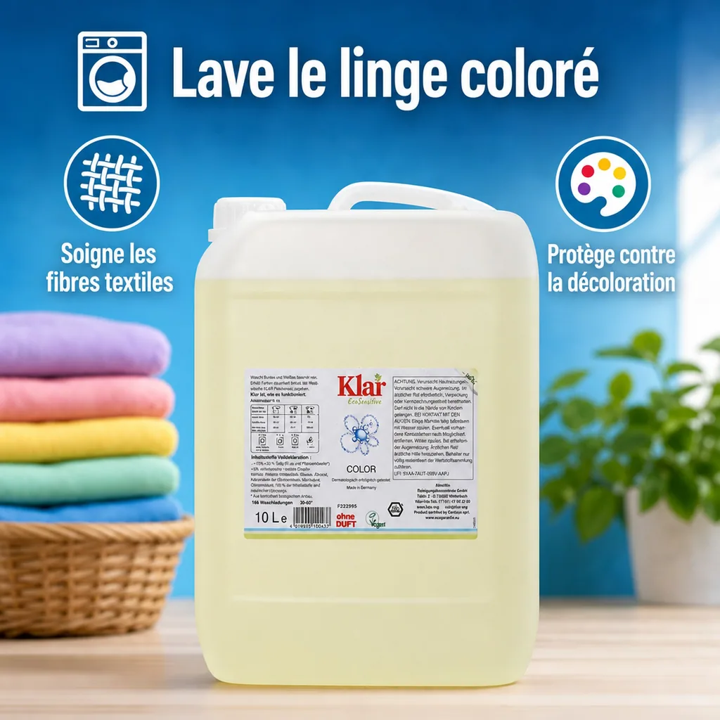 Lessive liquide couleur 10 litres, lessive sans parfum, lessive grand format