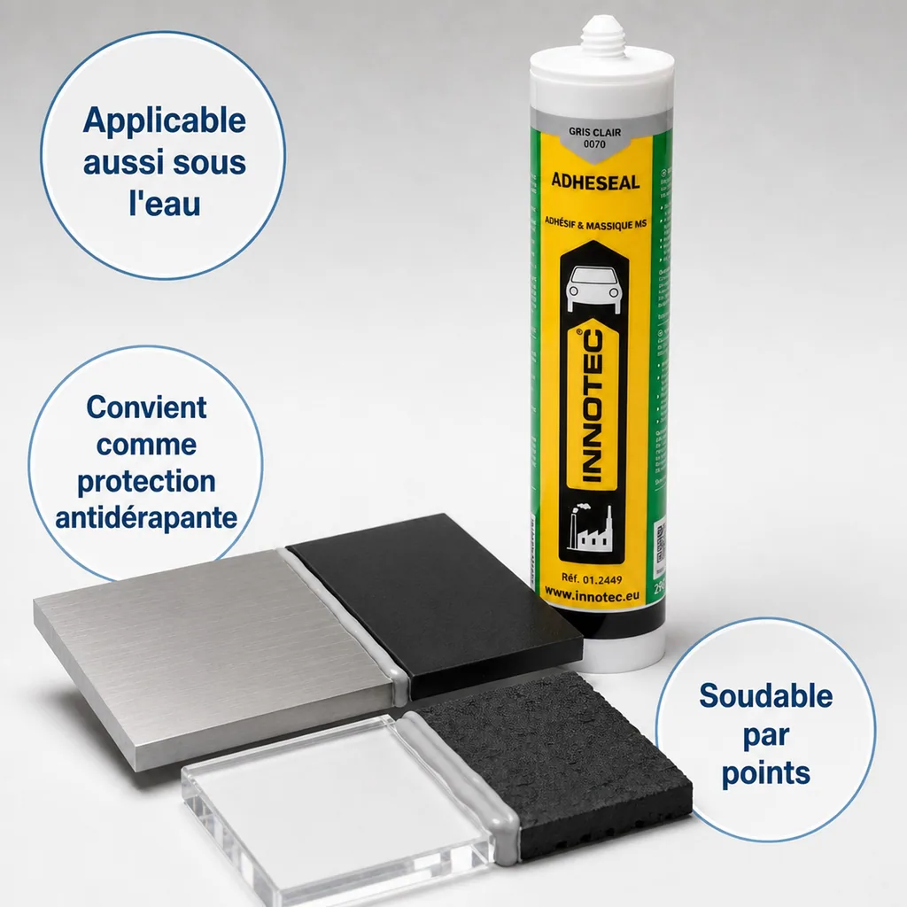 Mastic colle gris clair 290 ml, colle mastic polyuréthane, mastic d'étanchéité incl. Spitze