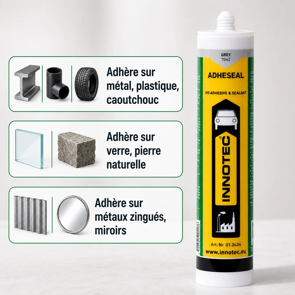 Adhésif gris, Mastic adhésif gris, Colle grise, 290 ml, avec Spitze