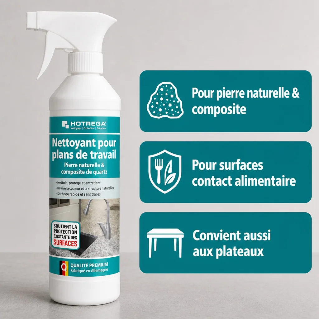 Nettoyant plan de travail 500 ml, pierre naturelle, quartz et composite, spray