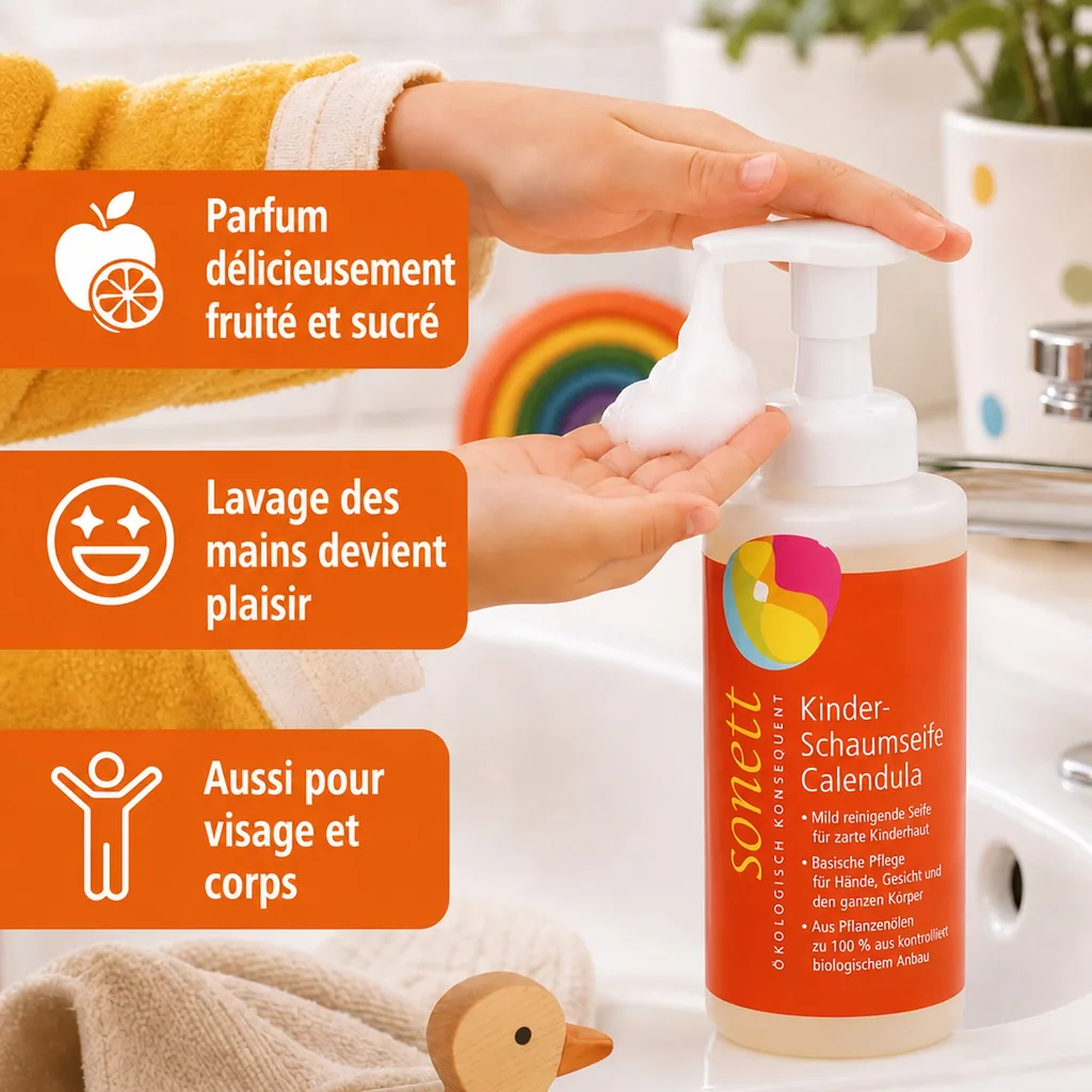 Savon mousse enfant, Calendula, 200 ml, savon bébé, en flacon pompe