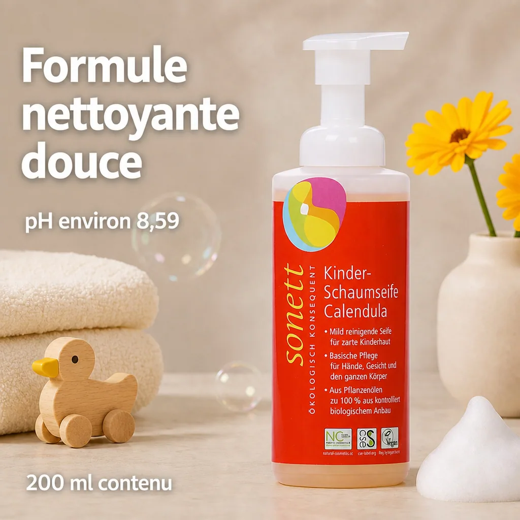 Savon mousse enfant, Calendula, 200 ml, savon bébé, en flacon pompe