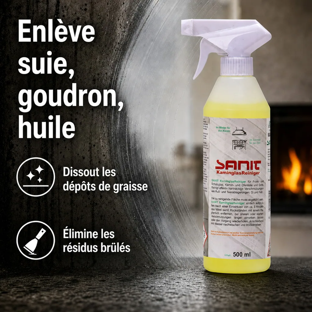 Nettoyant vitre insert cheminée, nettoyage vitre cheminée, nettoyant vitre, 500 ml