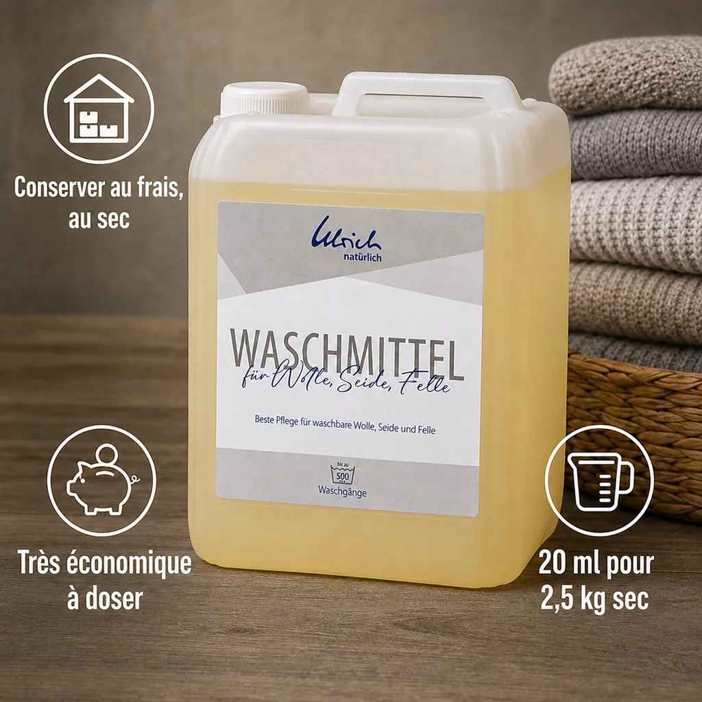 Lessive laine 5 Liter, liquide avec lanoline, pour laine, soie et felle