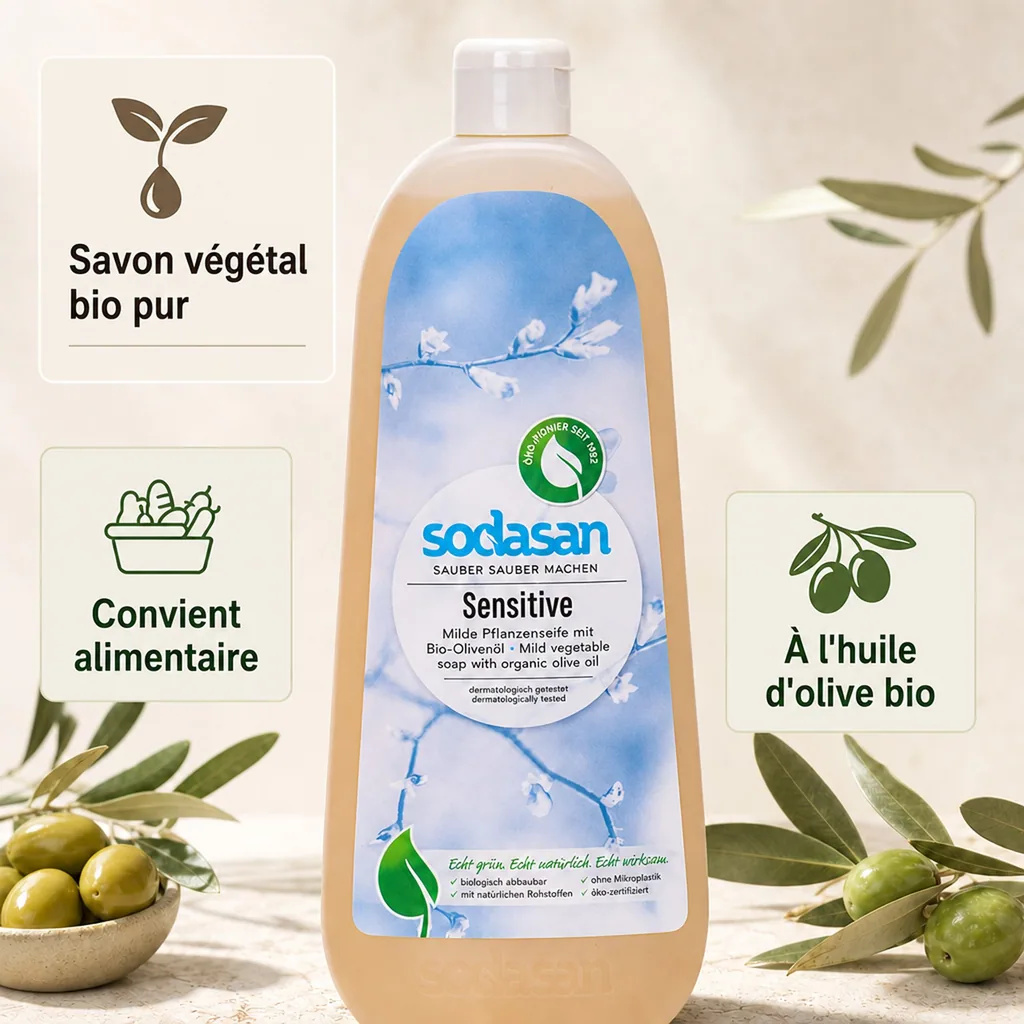 Savon liquide mains 1 litre, savon doux, savon naturel pour peau sensible