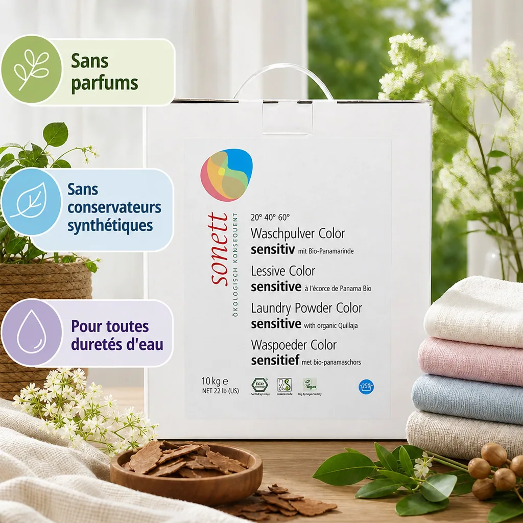 Lessive en poudre couleur 10kg, lessive sensitive, lessive peau sensible