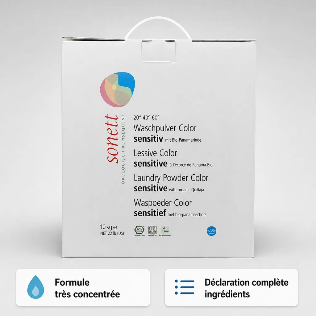 Lessive en poudre couleur 10kg, lessive sensitive, lessive peau sensible