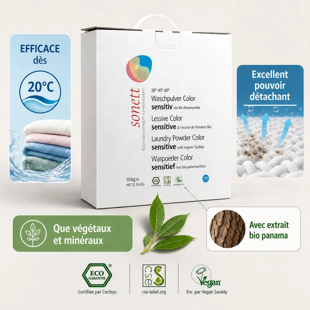 Lessive en poudre couleur 10kg, lessive sensitive, lessive peau sensible