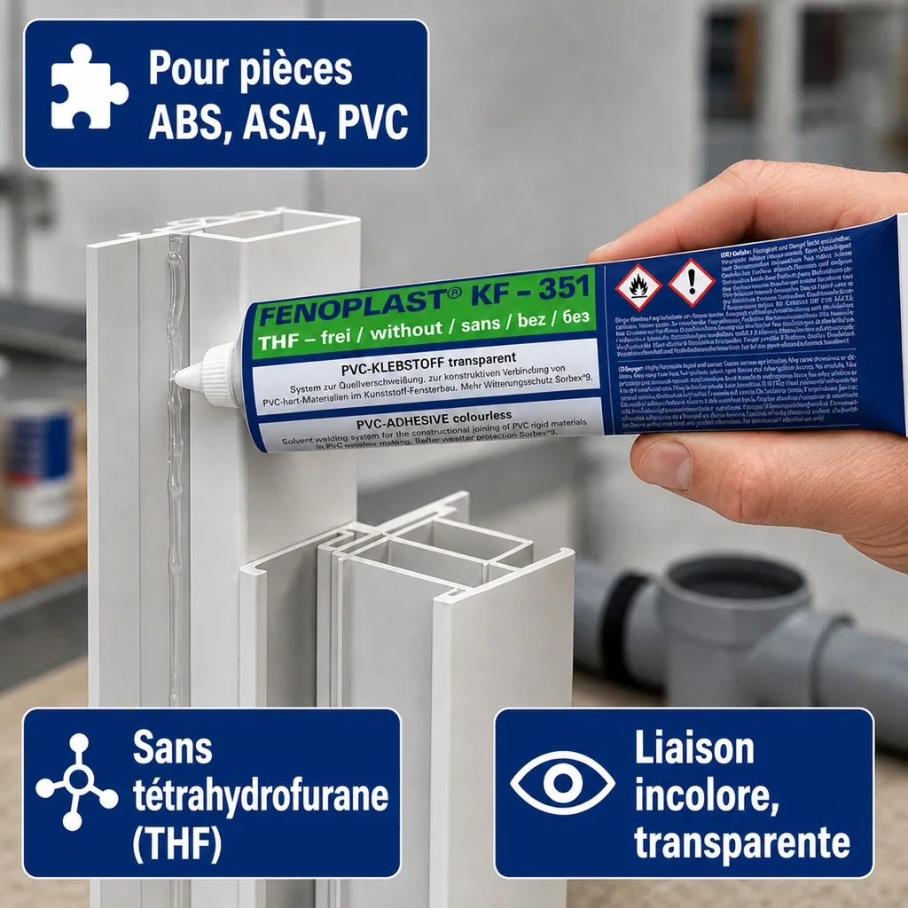 Colle PVC rigide, transparente, 180 g/200 ml, soudure à froid PVC