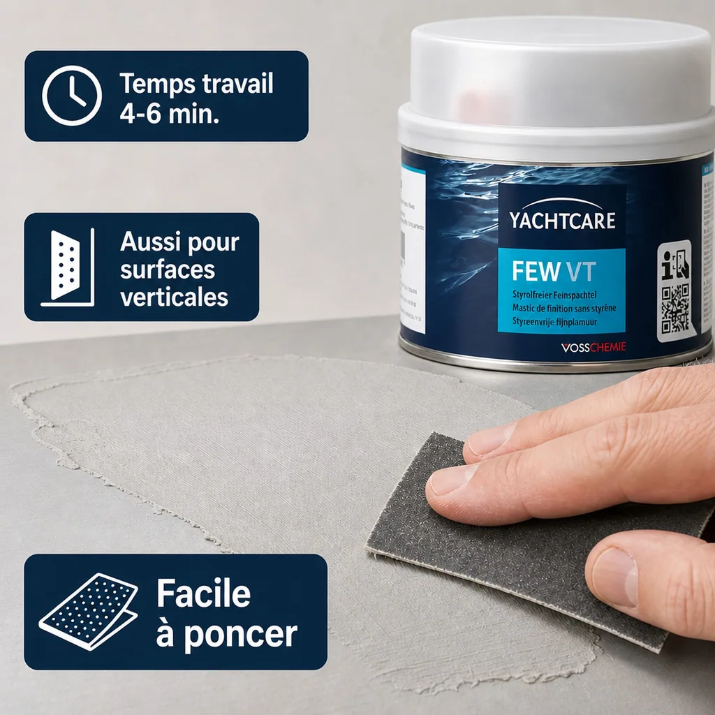 Mastic de finition sans styrène 1 kg, Mastic de réparation marine, Mastic pour coque bateau