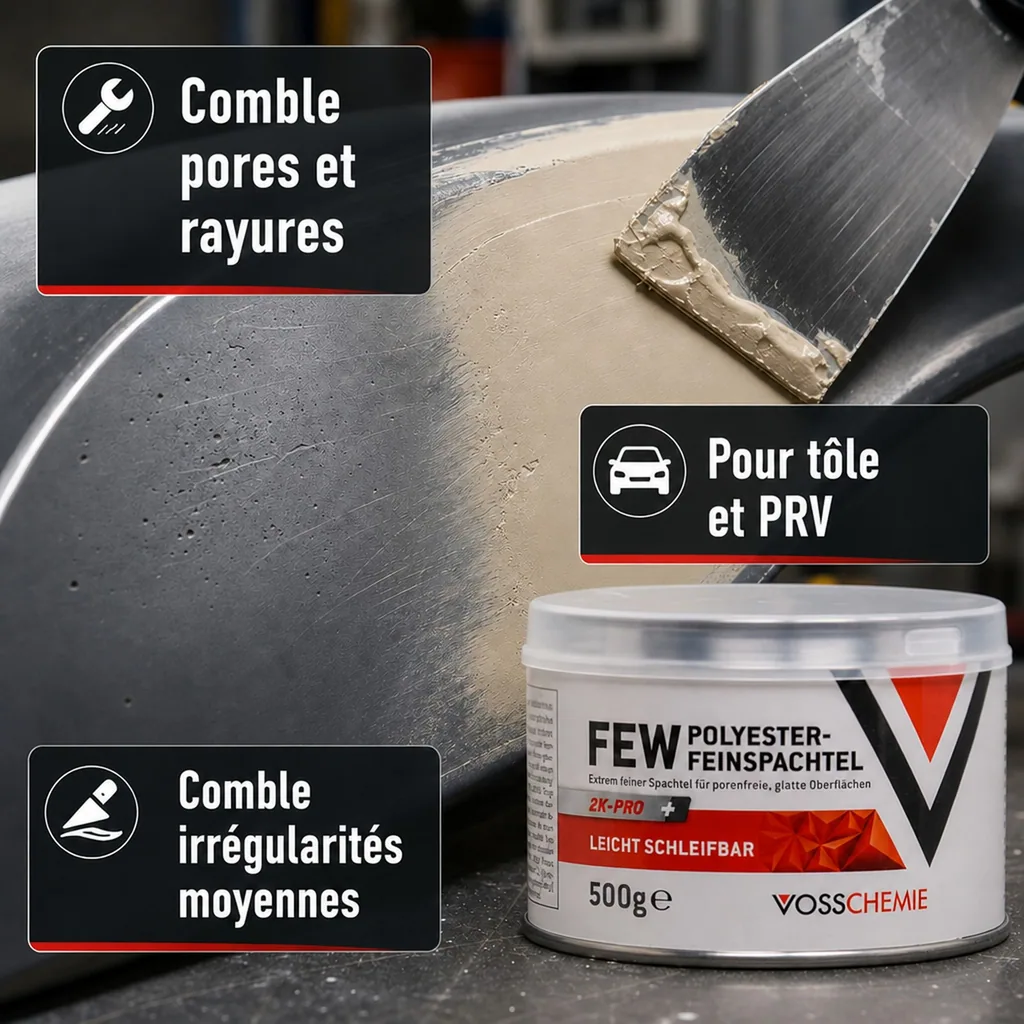 Mastic polyester, Mastic de finition, Mastic 2K, Spachtelmasse, Mastic carrosserie 500 g