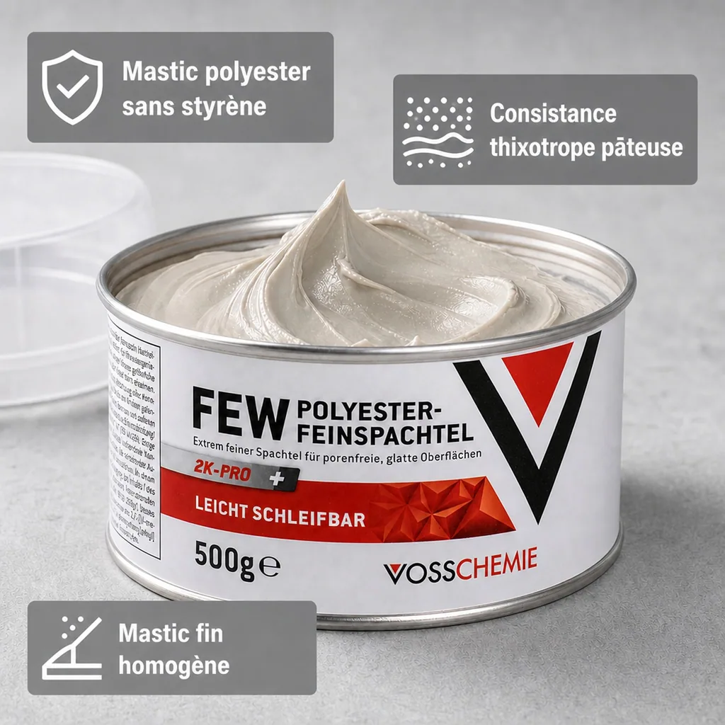 Mastic polyester, Mastic de finition, Mastic 2K, Spachtelmasse, Mastic carrosserie 500 g