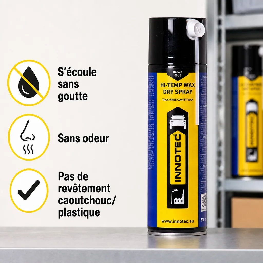 Cire haute température, cire sèche aérosol, spray 500 ml noir