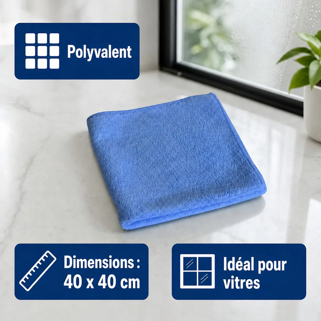 Chiffon microfibre bleu, 40 x 40 cm, extra forte qualité, lot de 20 pièces