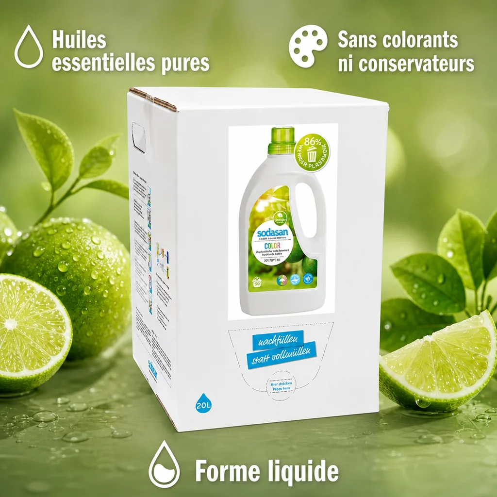 Lessive couleur, lessive liquide, parfum citron vert, 20 Litres, en bag in box