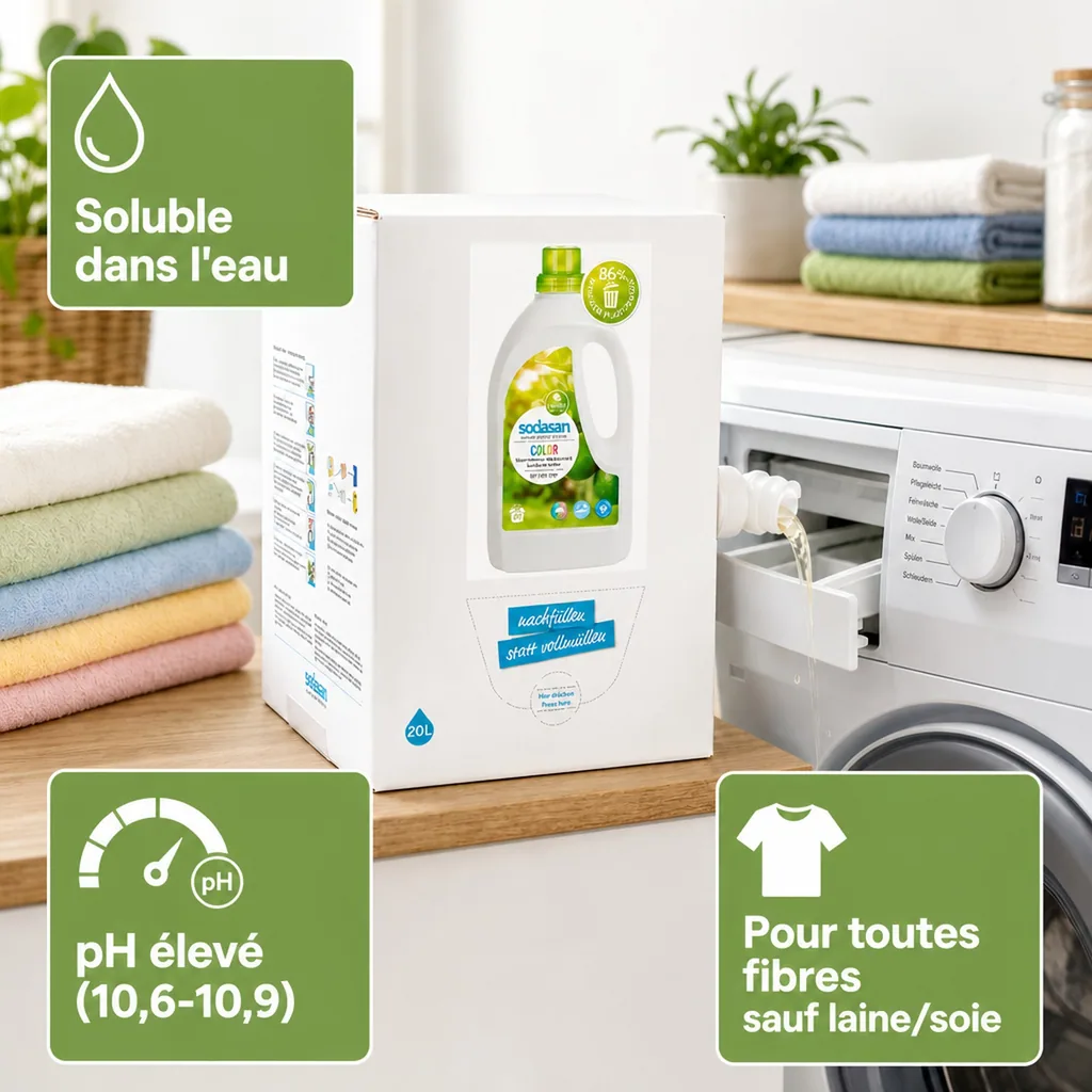 Lessive couleur, lessive liquide, parfum citron vert, 20 Litres, en bag in box