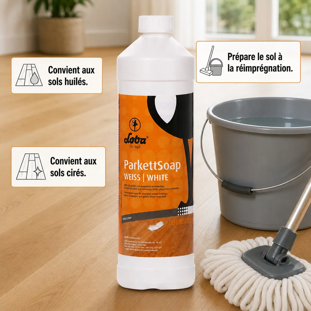 Savon parquet 1 Liter, blanc, nettoyage parquet