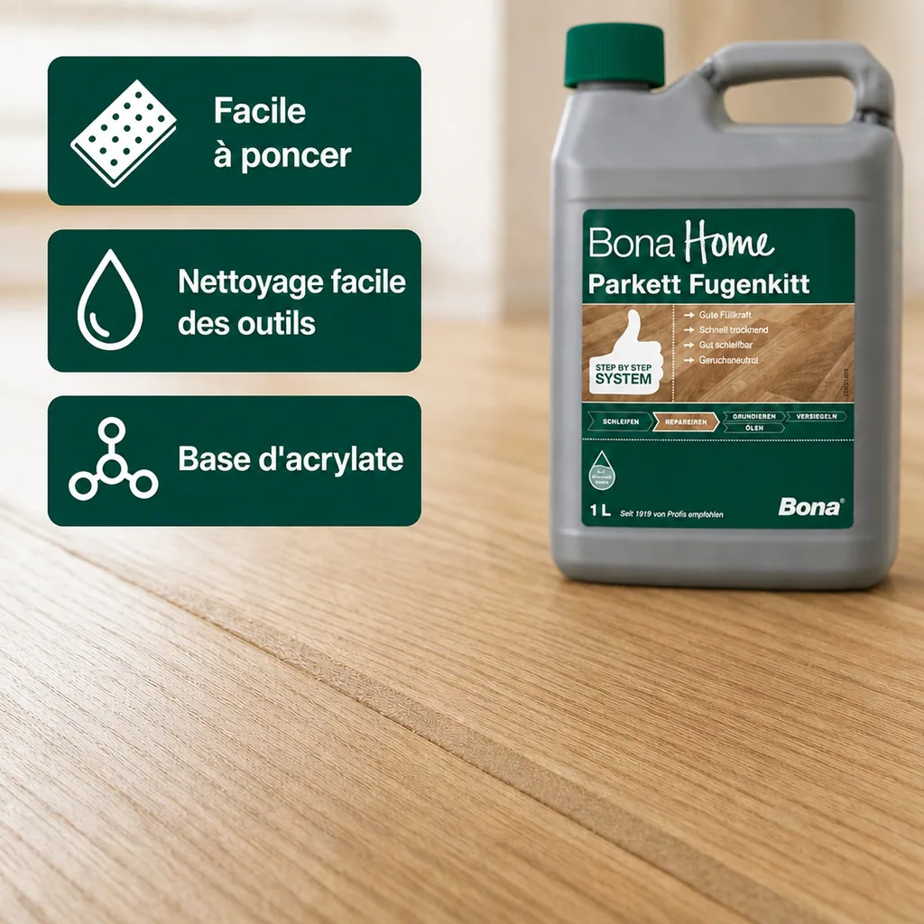 Mastic parquet 1 Liter, mastic à parquet, rebouche parquet