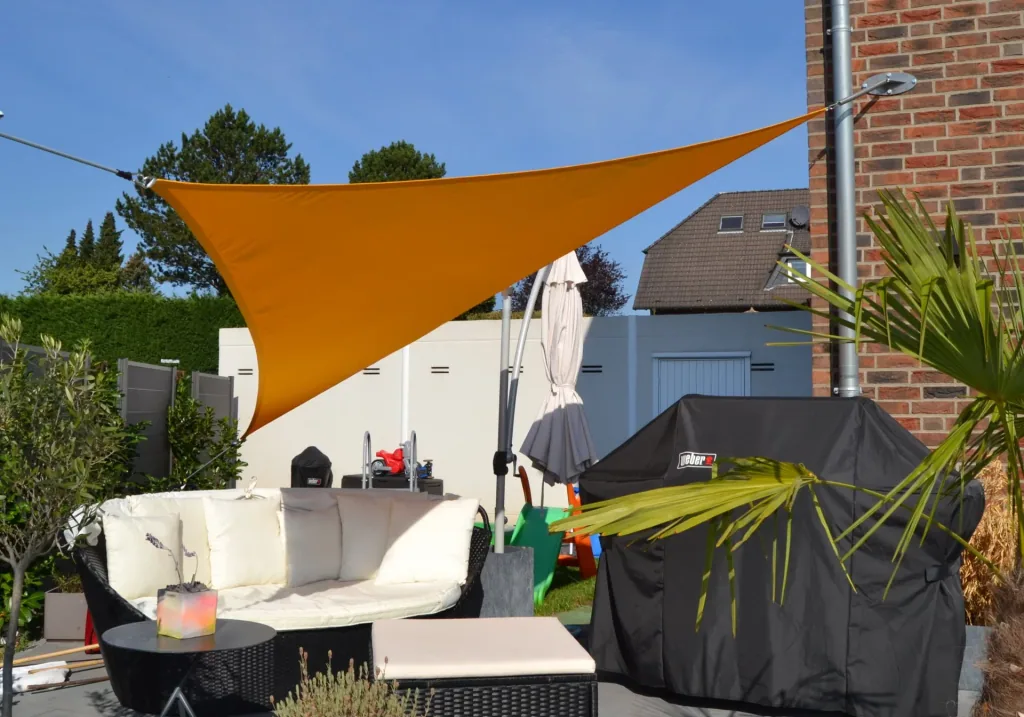Voile d'ombrage triangulaire, déperlante, jaune soleil, 360 x 360 x 360 cm