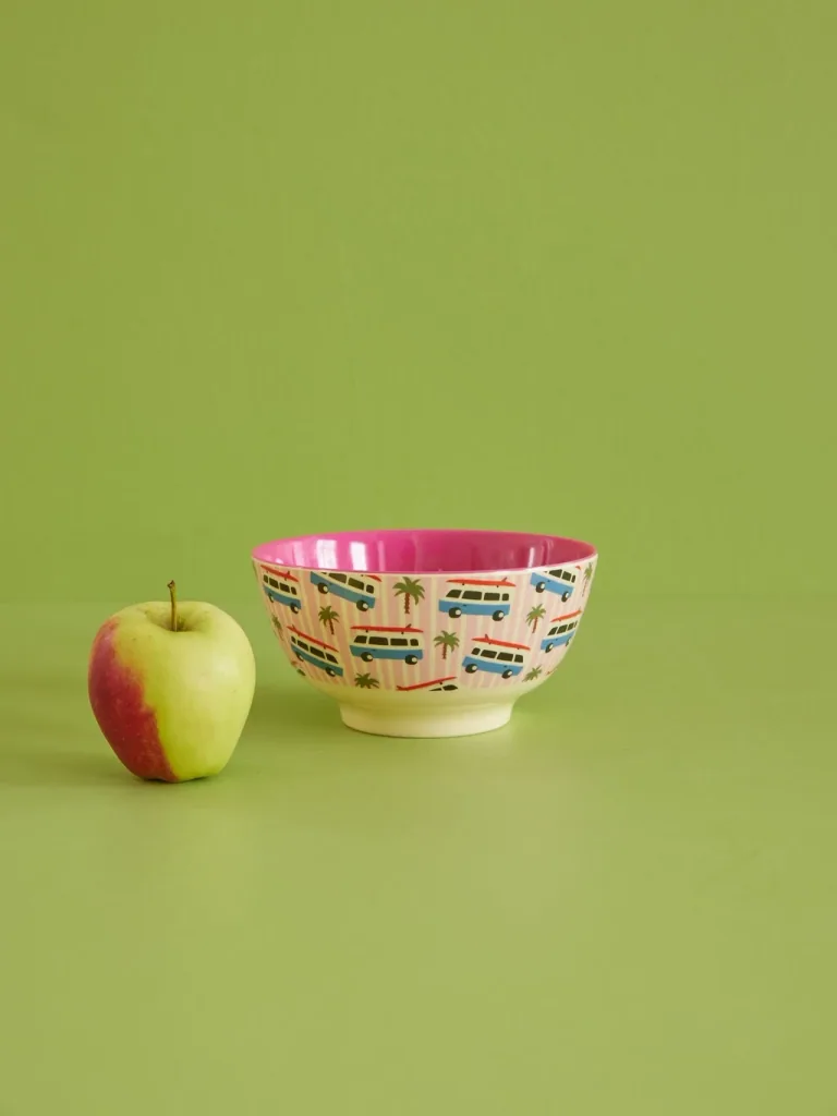 Assiette, bol RICE - Motif Pink Cars, Mélamine, Taille : moyenne