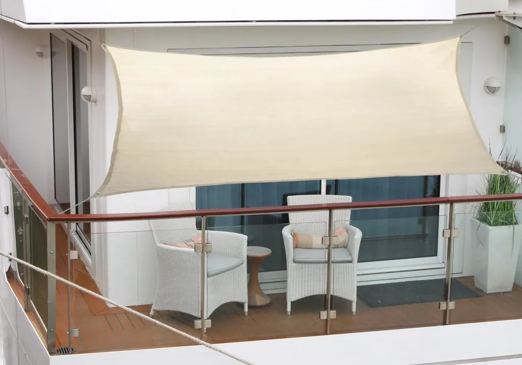 Voile d'ombrage rectangulaire pour balcon, couleur ivoire, 270 x 140 cm