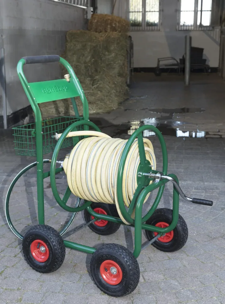 Chariot à tuyau, 100 m pour tuyau 3/4", avec panier de rangement