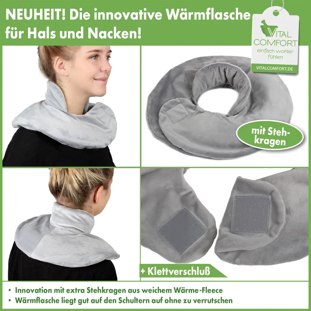 Bouillotte pour le cou avec housse en polaire, grise